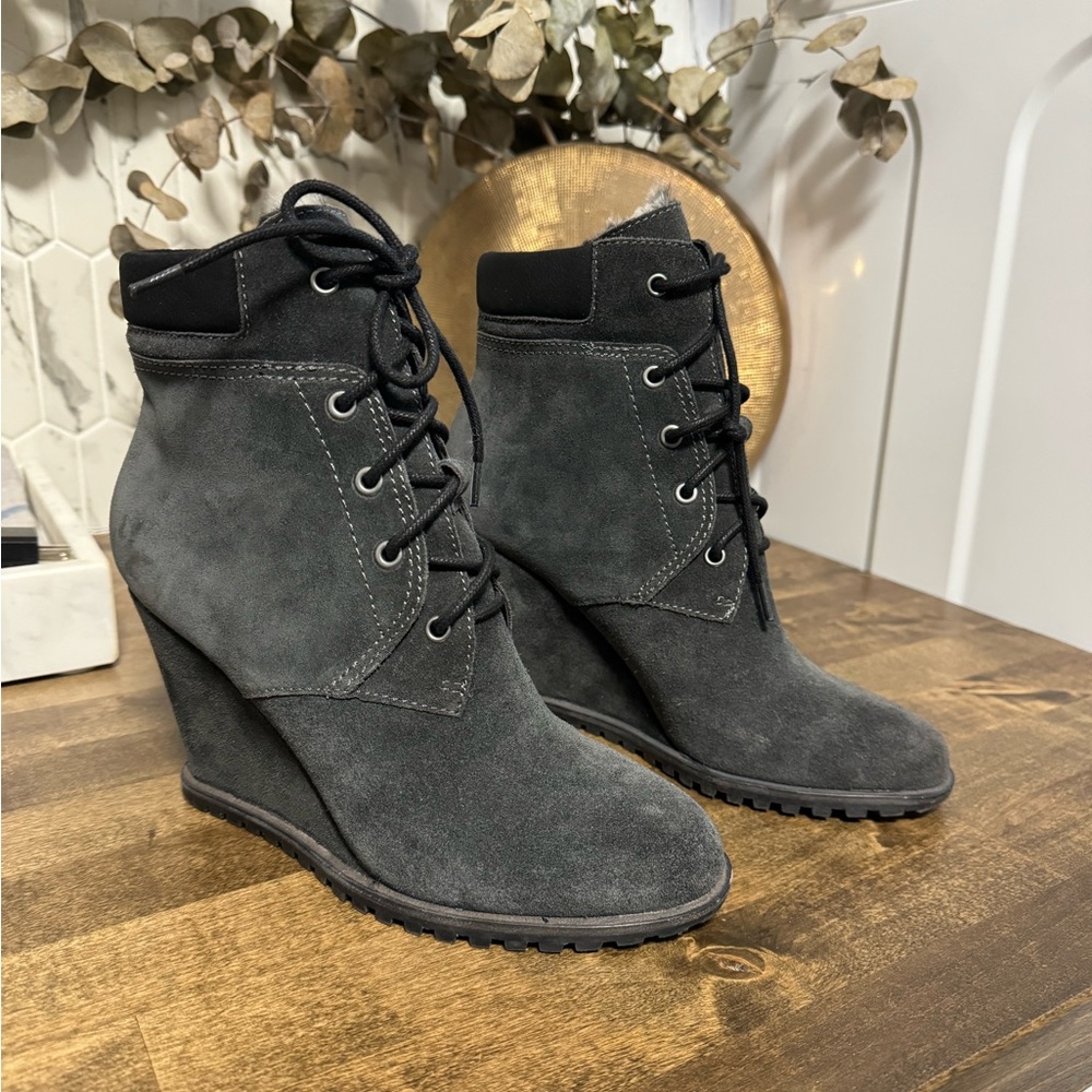 Real suede wedge ankle boots. I only wore it once, they are almost like new.